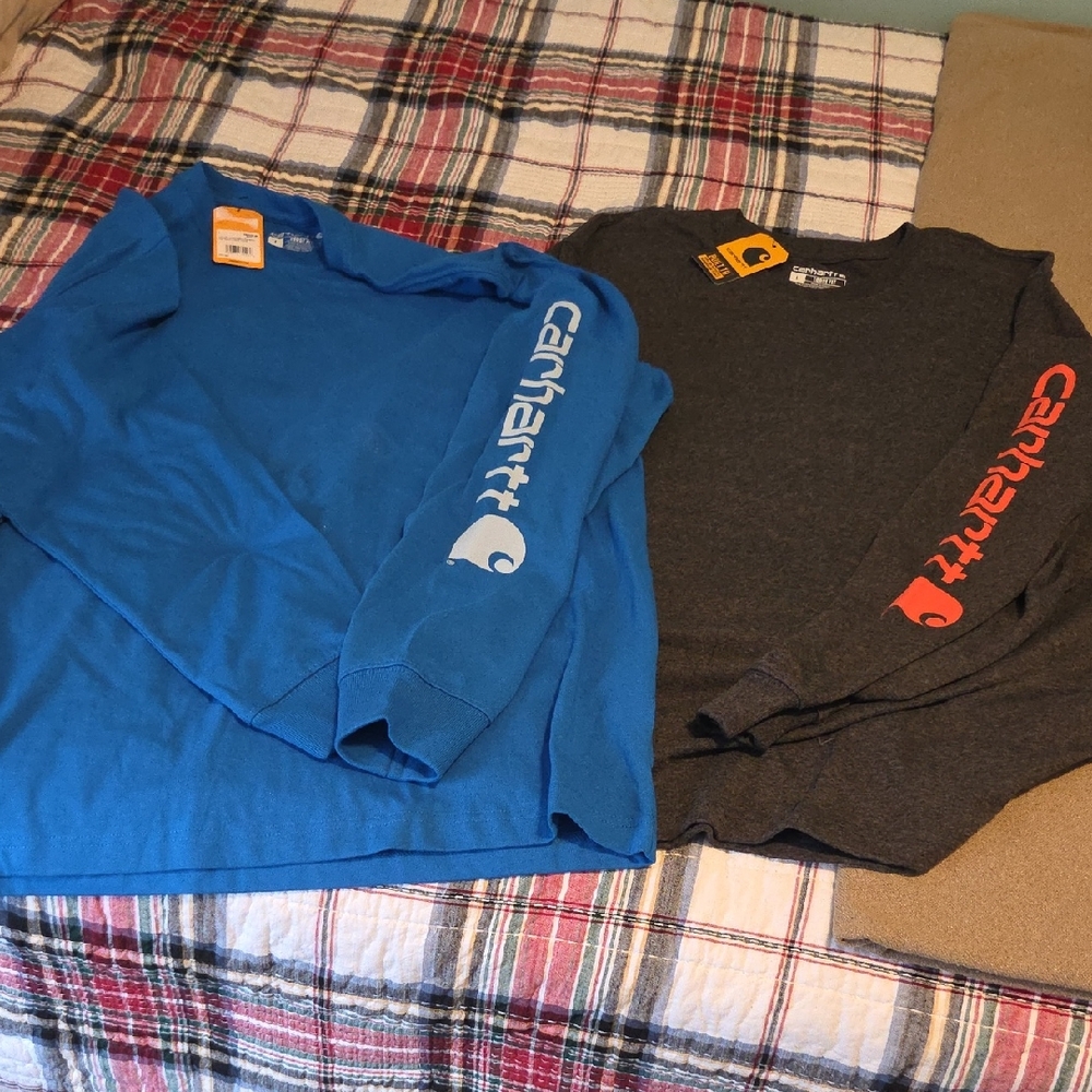 Carhartt Men's Blue and Dark Grey Crewneck Long Sleeve Heavyweight Tee set